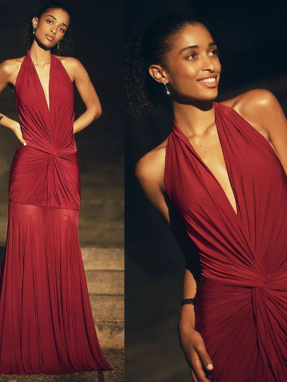 Deme by Gabriella Chloe Maxi Dress Burgundy Red Ruched Jersey Halter NWT Size M - Picture 2 of 11